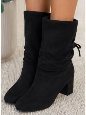 Bettye Muller Black Suede Heeled Boots Size 8